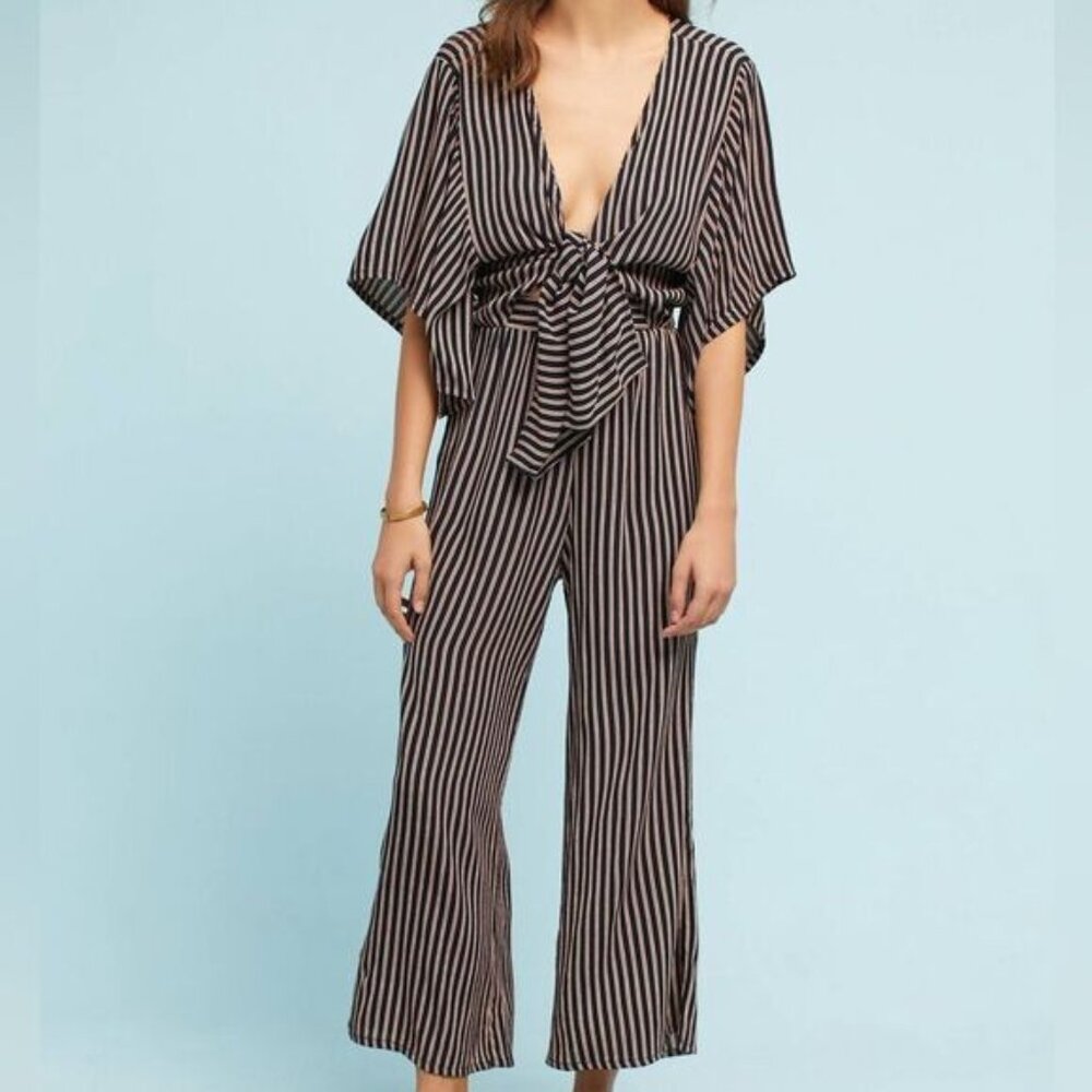 Faithfull the Brand Tilos Tie-Front Wide-Leg Jumpsuit San Marino Stripe AUS 10